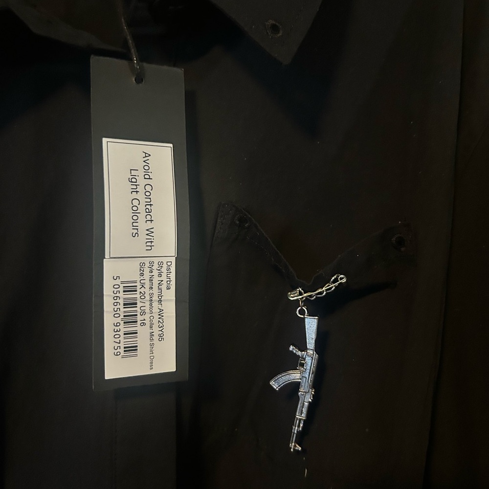 Disturbia sold out skeleton work dress sz 16 USA goth witchy coven 2xl ak47 gun - Picture 5 of 13